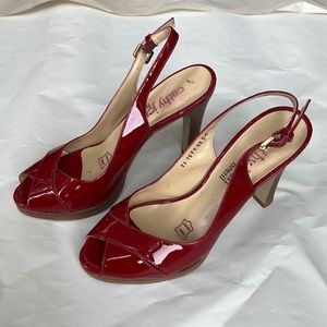 Cathy Jean Brazil red patent leather upper sling back high heels sz5.5